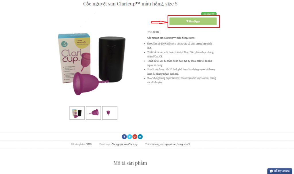 Cốc nguyệt san Claricup™ màu hồng, size S – Greenlife – Cốc nguyệt san (1)